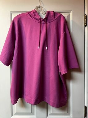 J. Jill Bright Pink Hooded Short-Sleeve Sweatshirt